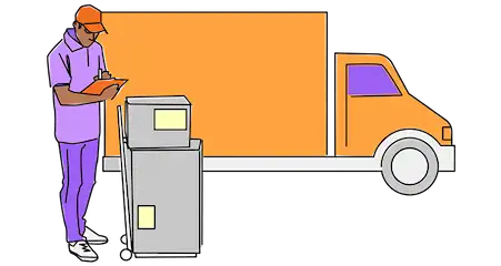 A man stands beside a truck, holding a clipboard and reviewing documents in a professional setting.