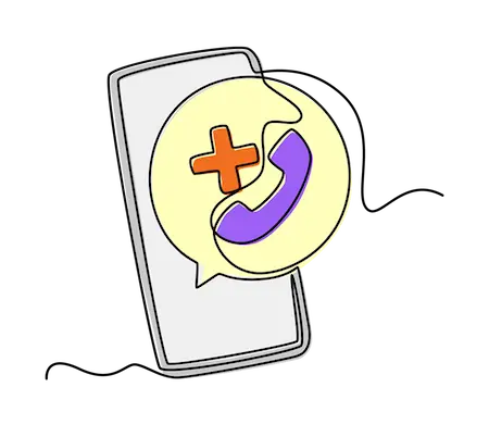 A smartphone displaying a plus sign and a phone call icon, symbolizing receiving relief 
