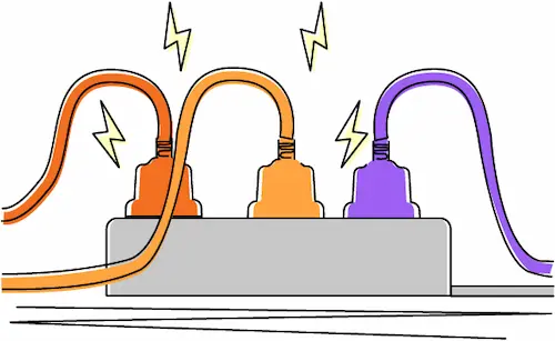 Illustration of a power strip with three plugs inserted