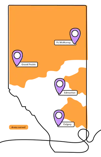 Map of Alberta showing Direct Energy Regulated service areas for electricity