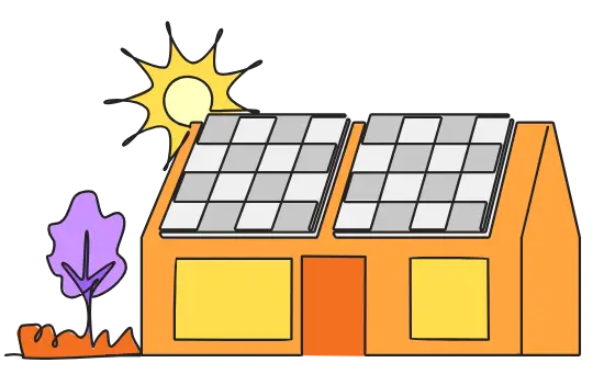 An illustration of a house featuring solar panels on the roof, showcasing a modern and eco-friendly design.