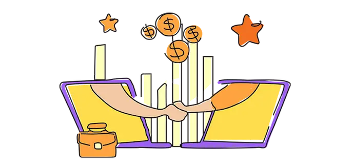 Illustration of two individuals shaking hands, representing partnership and mutual understanding.