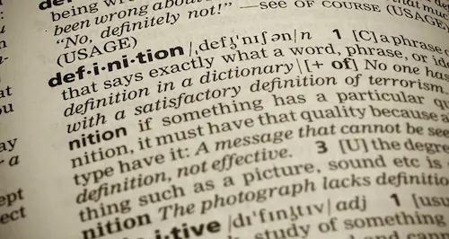 Dictionary entry displaying the definition of the word "definition" with example usage.