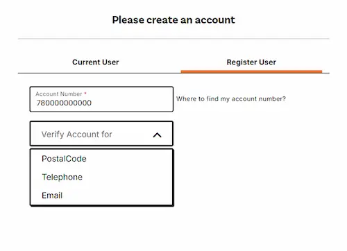 Account creation screen displaying fields for username, password, and email address for new user registration.