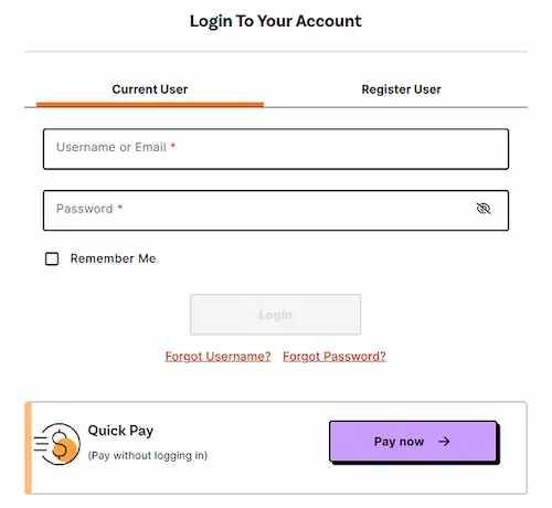 Login screen for user account access, featuring fields for username and password.