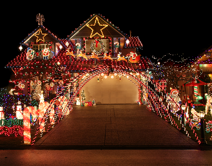 House covered in Christmas Lights