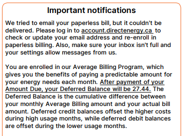 important notifications section of bill