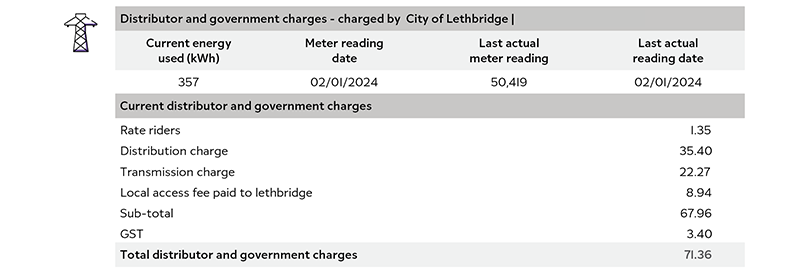 Bill portion - Electricity distribution charges