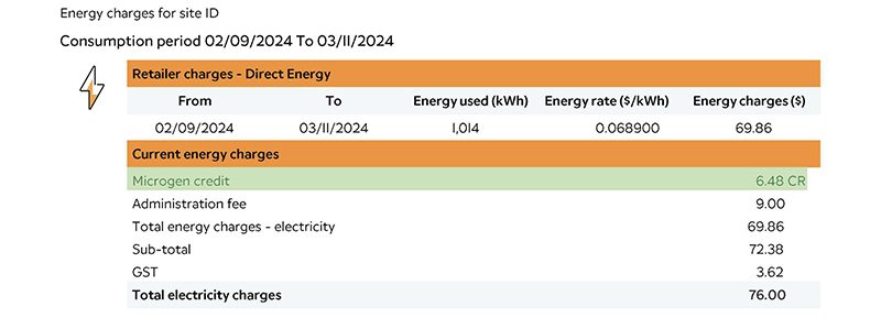 display of mirco generation credit part of the bill