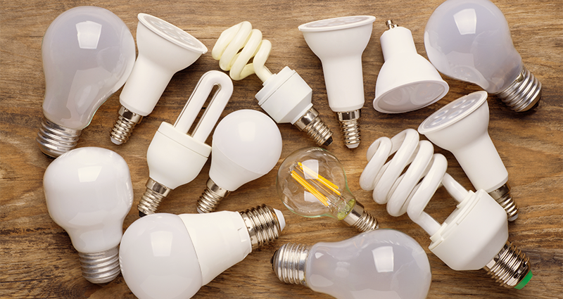 Photo of various types of lightbulbs