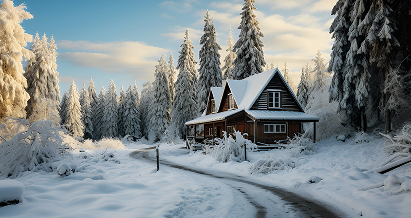 Winter scene with vacant home