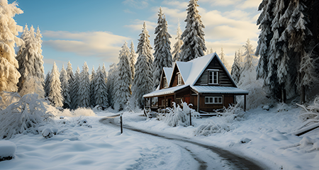 Winter scene with vacant home