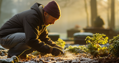 Man attending to winter garden