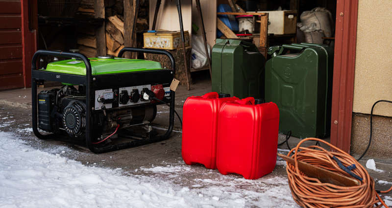 Gasoline portable generator with canisters. Mobile backup standby generator.