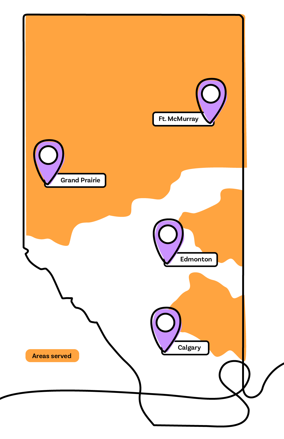 Map of Alberta showing Direct Energy Regulated service areas for electricity