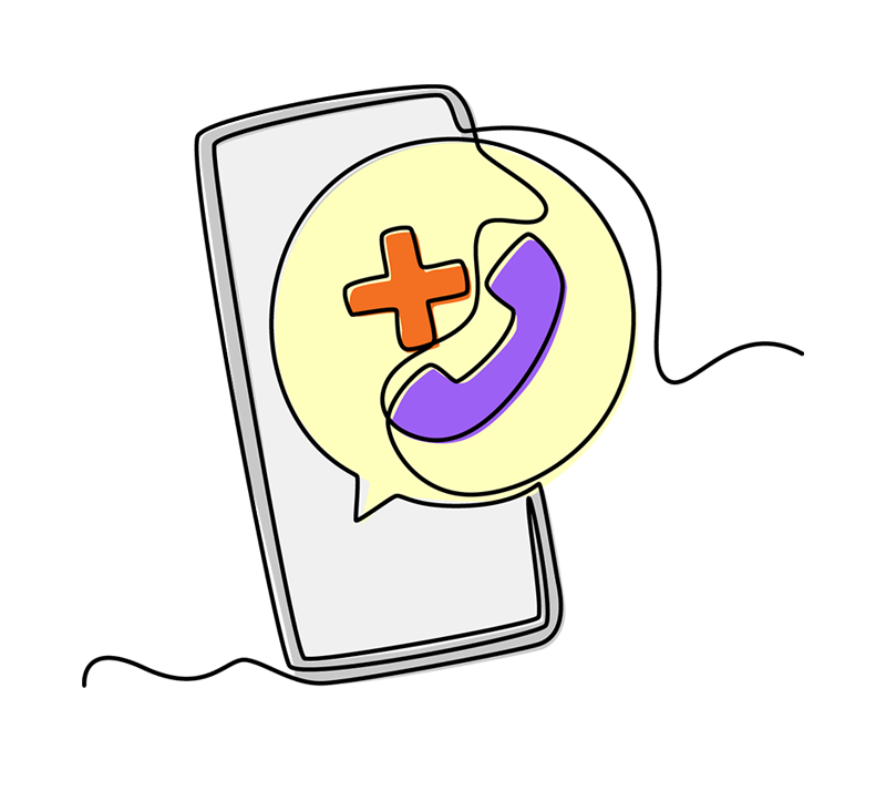 A smartphone displaying a plus sign and a phone call icon, symbolizing receiving relief 