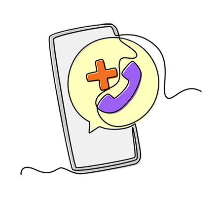 A smartphone displaying a plus sign and a phone call icon, symbolizing receiving relief 